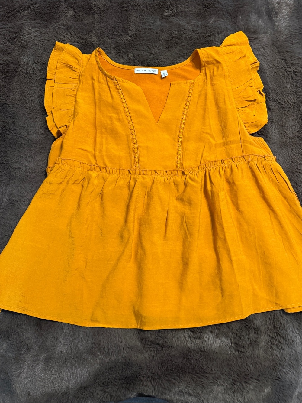Notations Mustard Flutter Sleeve Peplum Top